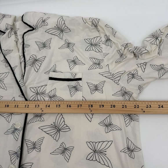 Soma Pajama Top Women XL Ivory Button Up Long Sleeve Butterflies Comfy Cozy - Picture 9 of 11